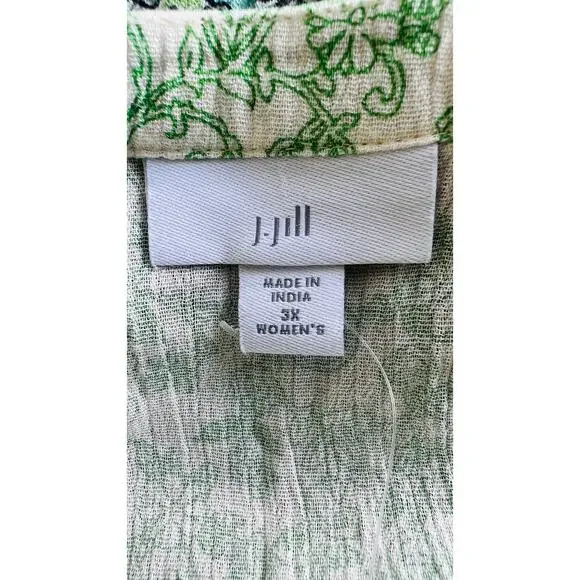 J.Jill Crinkle Tunic Top 3X Green Boho Floral Tassel Hem India Made - Picture 4 of 4